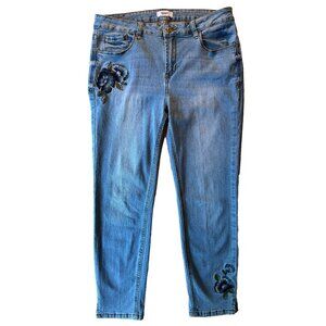 Kensie Jeans Blue Floral Embroidered Denim Jeans Size 10